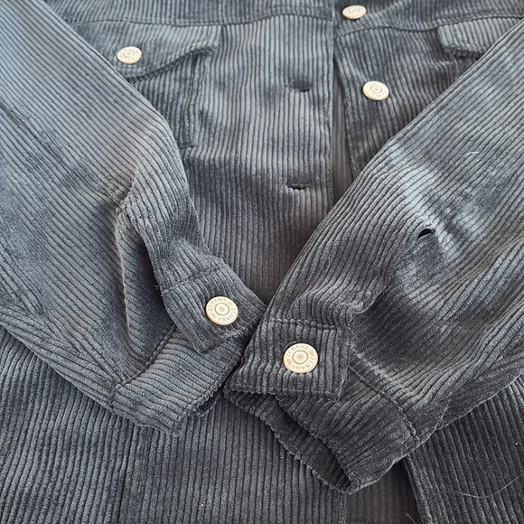 Zenana black corduroy jean jacket style shirt jacket shacket front raw hem - Picture 16 of 16